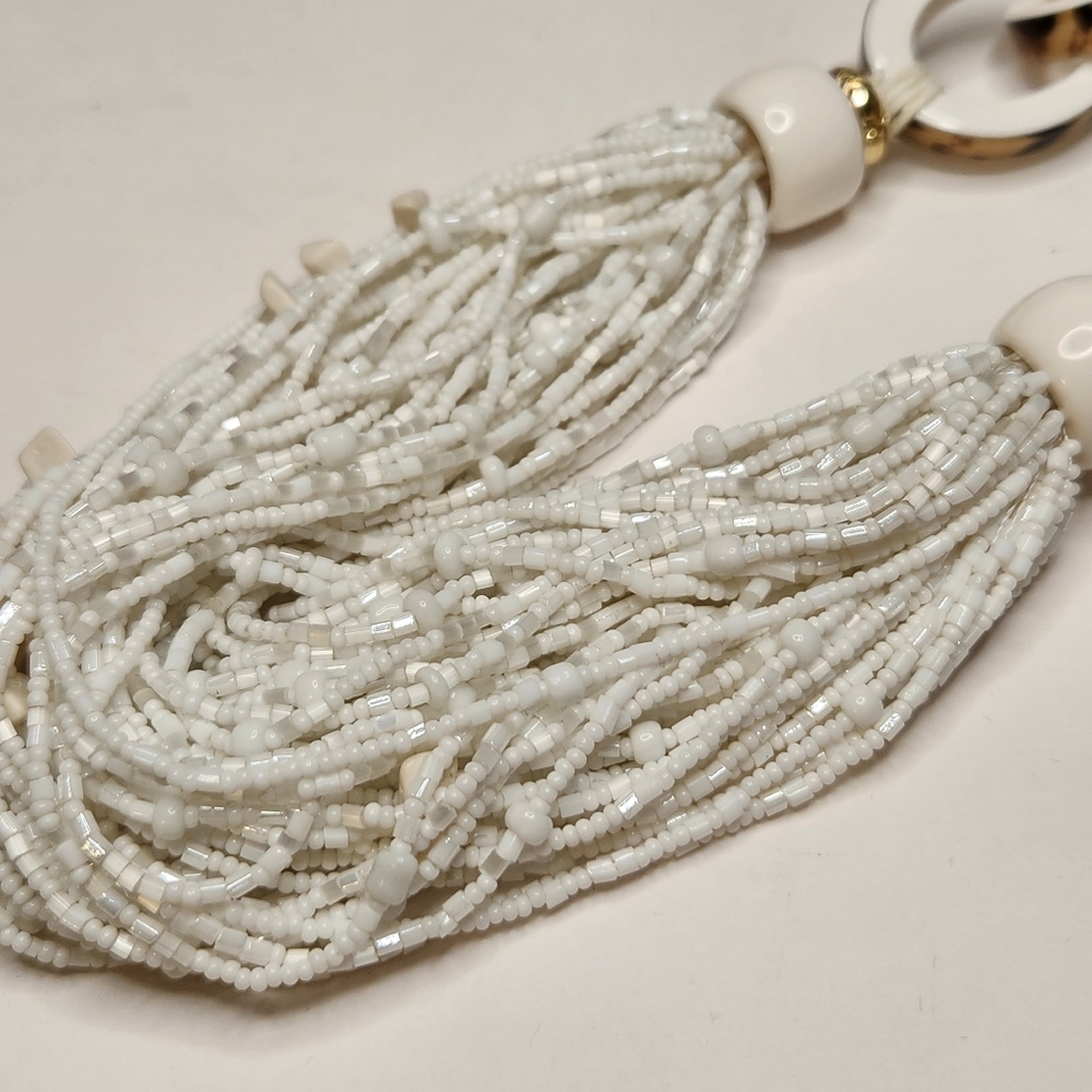 Chicos White Beaded Link Multi String Chunky Bold… - image 3